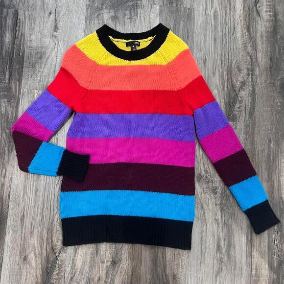 AQUA Cashmere Rainbow Stripe Cashmere Knit Sweater - Picture 2 of 5